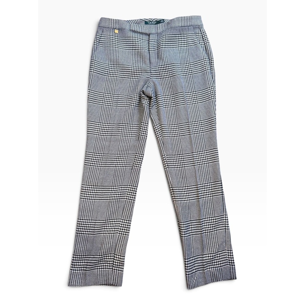 Lauren Ralph Lauren Glen Plaid Dress Pants Black White Size 6 Stretch Straight